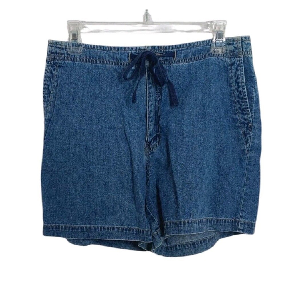 Eddie Bauer Women's Size 12 Shorts Demin Blue Chino Elastic Waist with Tie